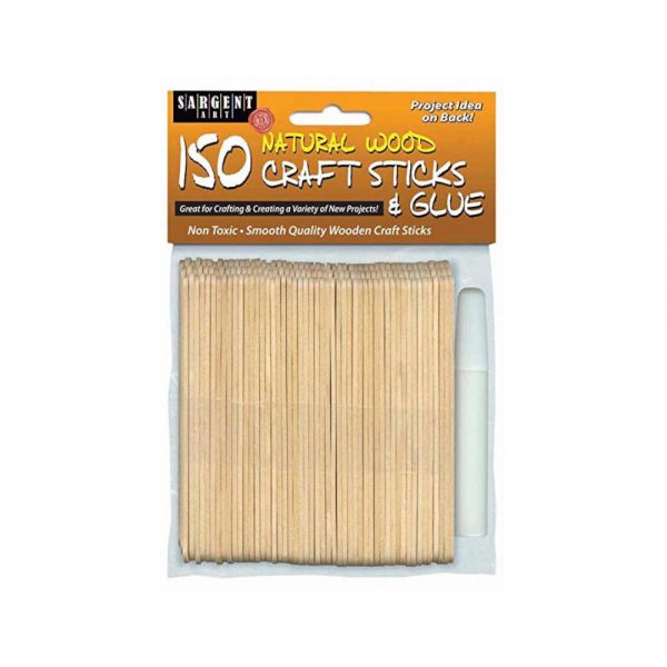 150 Natural Wooden Craft Sticks and Glue Sargent Art