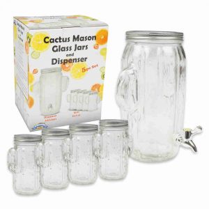 Cactus Mason Jar and Dispenser 5pc Set