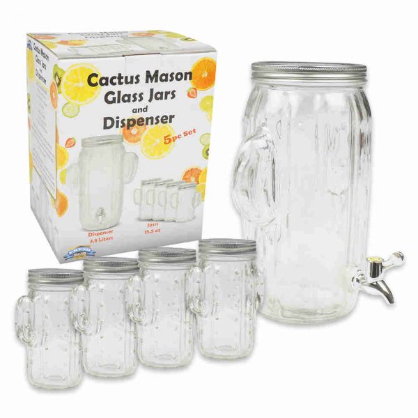 Cactus Mason Jar and Dispenser 5pc Set