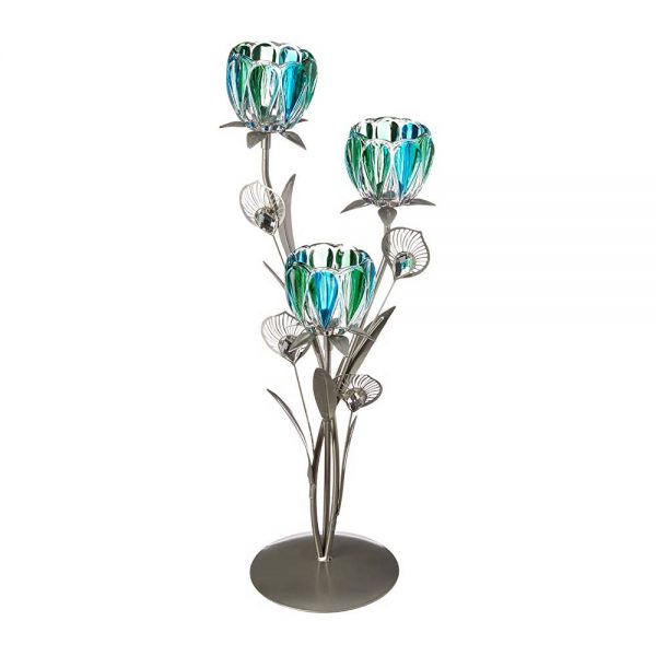 Gallery Of Light Triple Peacock Bloom Candle Holder